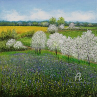Картина под названием "Spring landscape" - Ludmilla Ukrow, Подлинное произведение искусства, Масло