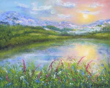 Картина под названием "Sunset at the wildf…" - Ludmilla Ukrow, Подлинное произведение искусства, Масло
