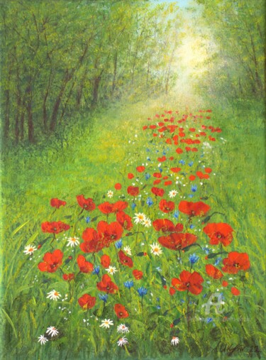 Painting titled "Wildflower meadow" by Ludmilla Ukrow, Original Artwork, Oil