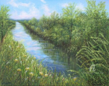 Painting titled "The river 2" by Ludmilla Ukrow, Original Artwork, Oil