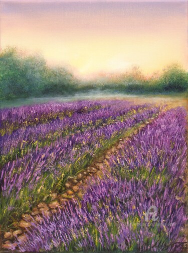 Painting titled "Lavender landscape 4" by Ludmilla Ukrow, Original Artwork, Oil