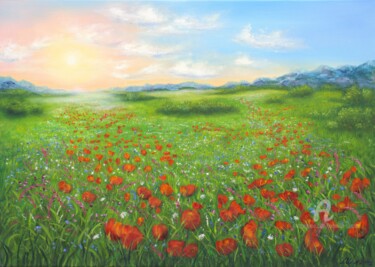 Painting titled "Poppy field 4" by Ludmilla Ukrow, Original Artwork, Oil