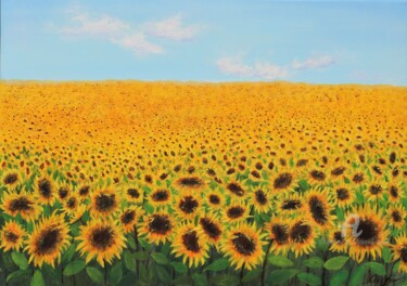 Painting titled "Sunflowers for Ukra…" by Ludmilla Ukrow, Original Artwork, Oil