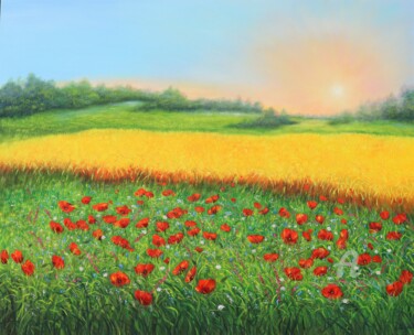 Картина под названием "Sunrise on the whea…" - Ludmilla Ukrow, Подлинное произведение искусства, Масло