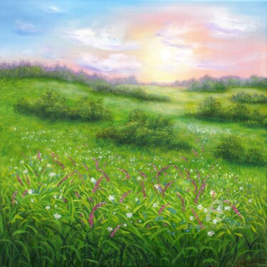 Malarstwo zatytułowany „Wildflowers meadow” autorstwa Ludmilla Ukrow, Oryginalna praca, Olej