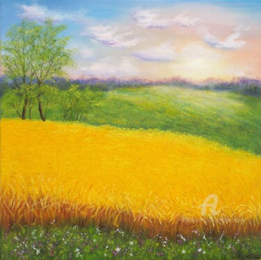 Peinture intitulée "Sunrise on the whea…" par Ludmilla Ukrow, Œuvre d'art originale, Huile