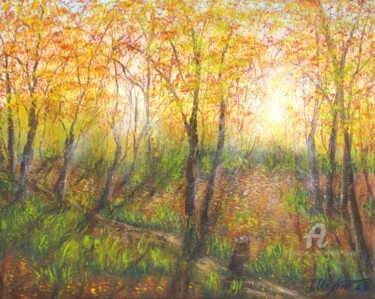 Malerei mit dem Titel "The autumnal forest…" von Ludmilla Ukrow, Original-Kunstwerk, Öl