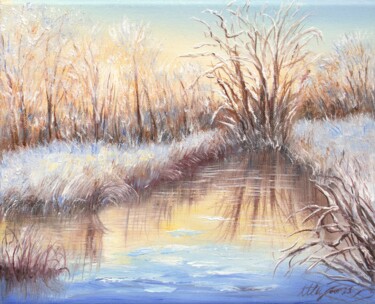 Schilderij getiteld "Winter light 3" door Ludmilla Ukrow, Origineel Kunstwerk, Olie