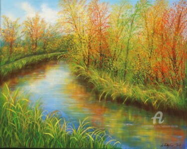 Painting titled "Autumn reflections" by Ludmilla Ukrow, Original Artwork, Oil