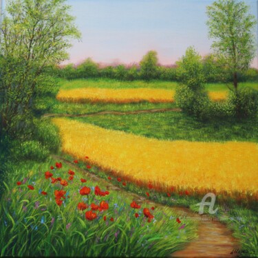 Картина под названием "Country landscape w…" - Ludmilla Ukrow, Подлинное произведение искусства, Масло