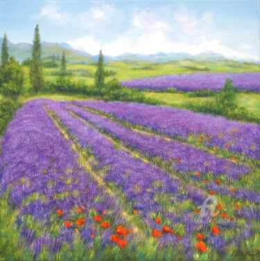 Painting titled "Purple lavender" by Ludmilla Ukrow, Original Artwork, Oil