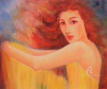 Painting titled "Women in yellow" by Ludmilla Ukrow, Original Artwork, Oil