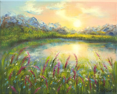 Painting titled "Sunset on the wildf…" by Ludmilla Ukrow, Original Artwork, Oil