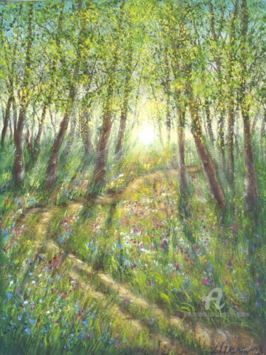 Картина под названием "Summer in the forest" - Ludmilla Ukrow, Подлинное произведение искусства, Масло