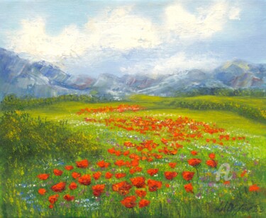Картина под названием "Small poppy field" - Ludmilla Ukrow, Подлинное произведение искусства, Масло