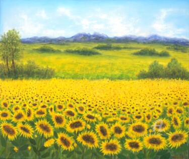 Painting titled "Sunflowers" by Ludmilla Ukrow, Original Artwork, Oil