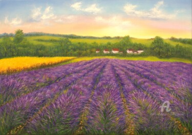 Pintura intitulada "Sunset at the laven…" por Ludmilla Ukrow, Obras de arte originais, Óleo