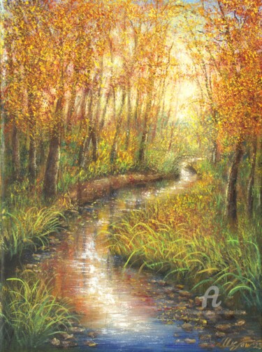 Painting titled "Autumnal forest wit…" by Ludmilla Ukrow, Original Artwork, Oil