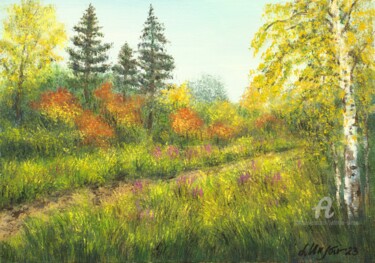 Malerei mit dem Titel "Golden autumn" von Ludmilla Ukrow, Original-Kunstwerk, Öl