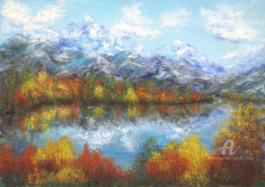 Painting titled "Autumn on mountain…" by Ludmilla Ukrow, Original Artwork, Oil