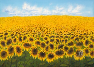 Painting titled "Sunflowers field 2" by Ludmilla Ukrow, Original Artwork, Oil