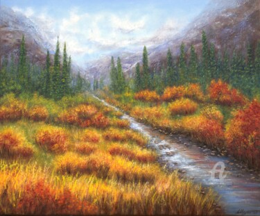 Картина под названием "Autumn in the mount…" - Ludmilla Ukrow, Подлинное произведение искусства, Масло