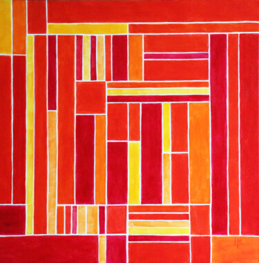 Malerei mit dem Titel "Rot-orange Wege" von Ludmilla Wingelmaier, Original-Kunstwerk, Acryl Auf Keilrahmen aus Holz montiert