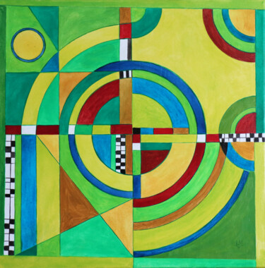 Malerei mit dem Titel "Kreise der gelben E…" von Ludmilla Wingelmaier, Original-Kunstwerk, Acryl Auf Keilrahmen aus Holz mon…