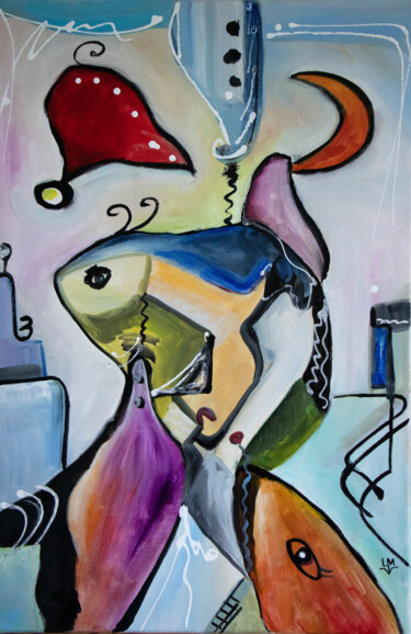 Painting titled "Figurative Komposit…" by Ludmilla Wingelmaier, Original Artwork, Oil Mounted on Wood Stretcher frame