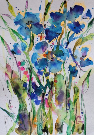Schilderij getiteld "Expressive Blumen i…" door Ludmilla Wingelmaier, Origineel Kunstwerk, Aquarel