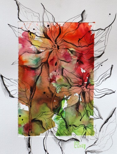 Pintura intitulada "5 Expressive Blumen…" por Ludmilla Wingelmaier, Obras de arte originais, Aquarela