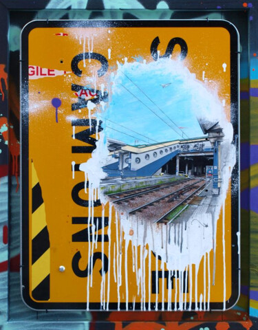 Painting titled ""Calais gare plasti…" by Ludo Lassalle, Original Artwork, Acrylic Mounted on Wood Stretcher frame