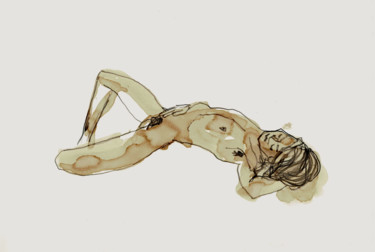 Nu masculin mine de plomb et café Dessin intitulée "Nu masculin mine de…" par Ludovic Michaux (Ludom), Œuvre d'art originale, Graphite