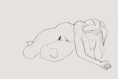 Dessin intitulée "Nu féminin allongé…" par Ludovic Michaux (Ludom), Œuvre d'art originale, Graphite