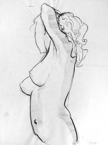 Dessin intitulée "Nu féminin debout t…" par Ludovic Michaux (Ludom), Œuvre d'art originale, Fusain
