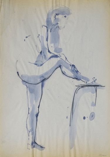 Dessin intitulée "Nu féminin debout a…" par Ludovic Michaux (Ludom), Œuvre d'art originale, Encre