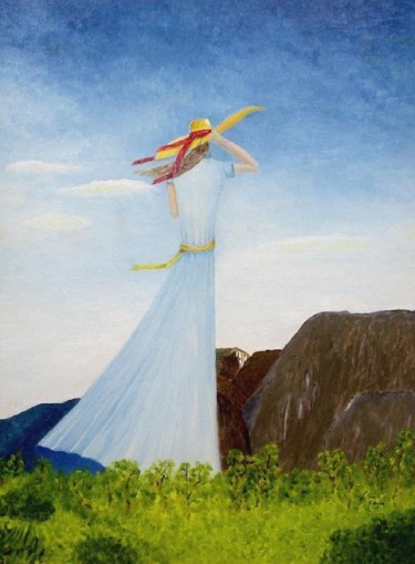Painting titled "Girl Overlooking th…" by Ludovic Van Begin, Original Artwork, Oil