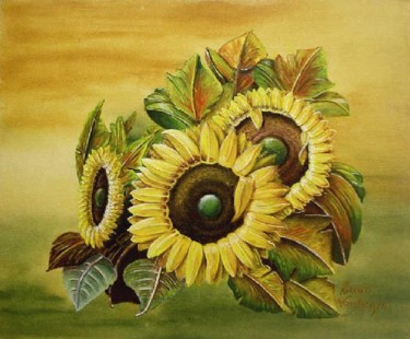 Painting titled "Floating Sunflowers" by Ludovic Van Begin, Original Artwork, Other
