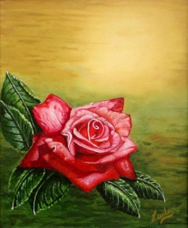 Painting titled "Red Rose" by Ludovic Van Begin, Original Artwork