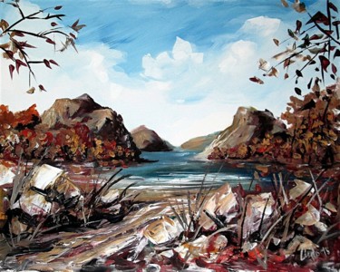 Malerei mit dem Titel "autumn-lake" von Ludo Sevcik, Original-Kunstwerk, Acryl