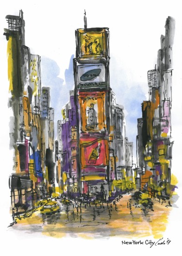 Painting titled "new-york-city" by Ludo Sevcik, Original Artwork, Watercolor