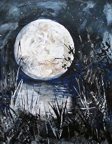 Painting titled "big-moon" by Ludo Sevcik, Original Artwork, Acrylic