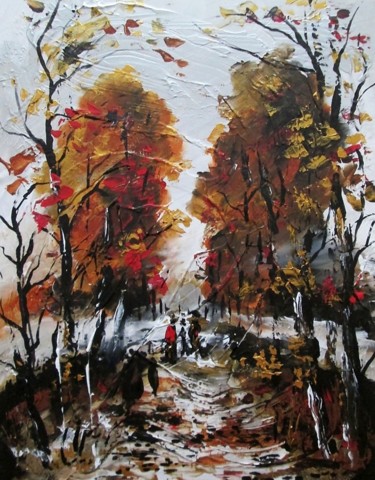 Painting titled "autumn walk" by Ludo Sevcik, Original Artwork, Acrylic
