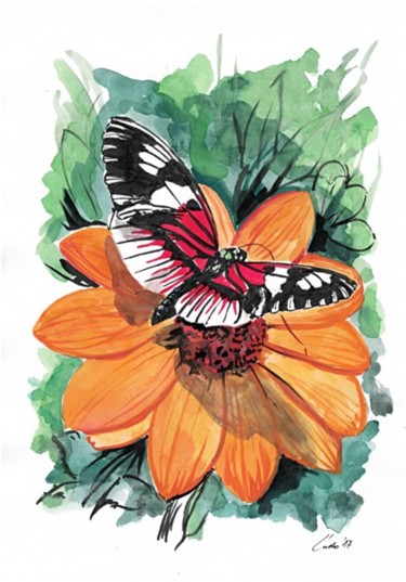 Peinture intitulée "butterfly-3.jpg" par Ludo Sevcik, Œuvre d'art originale, Aquarelle