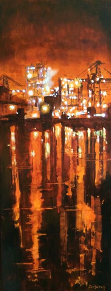 Painting titled "L'usine" by Ludovic Barbaray, Original Artwork, Oil