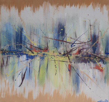 Schilderij getiteld "Horizon coloré" door Ludovic Citte, Origineel Kunstwerk, Acryl Gemonteerd op Frame voor houten brancard