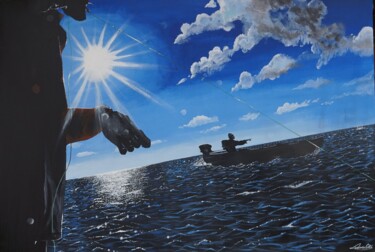Painting titled "The catch of the br…" by Ludovic Citte, Original Artwork, Acrylic Mounted on Wood Stretcher frame