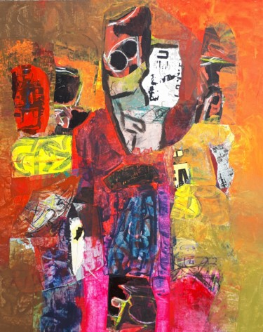 Картина под названием "Masques" - Ludovic Grosset, Подлинное произведение искусства, Акрил Установлен на Деревянная панель
