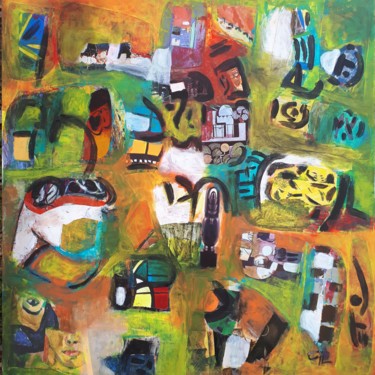 Collages titled "Retrouvailles" by Ludovic Grosset, Original Artwork, Acrylic Mounted on Wood Panel