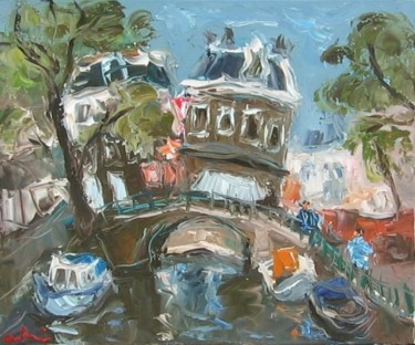 Peinture intitulée "Pont Amsterdam" par Ludovic Labbé, Œuvre d'art originale, Huile